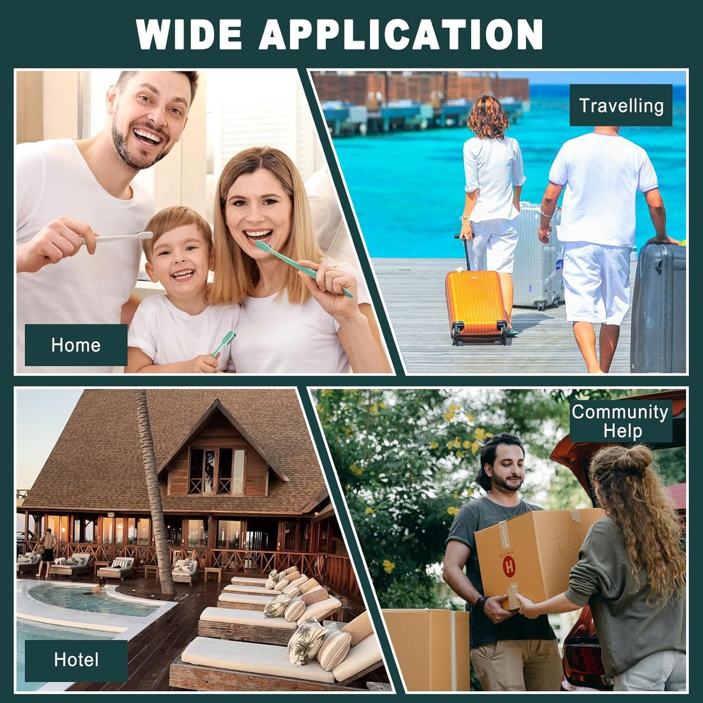 Disposable Travel Toothbrushes Kit - 60 Pack Individually Wrapped | Ideal for Hotels, Charities & Nursing Homes (Apricot & Green)