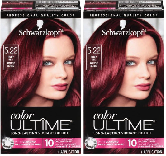 Schwarzkopf Color Ultime Hair Color, 5.22 Ruby Red, 1 Application - Permanent Red Hair Dye for Vivid Color Intensity and Fade-Resistant Shine up to 10 Weeks (Pack of 2)