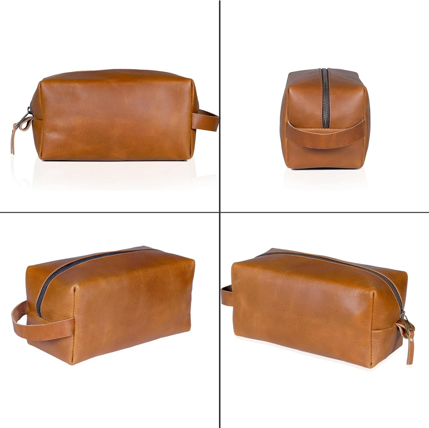 Buffalo Leather Dopp Kit - Travel Toiletry Bag for Men & Women | Zipper Closure, Tan Color