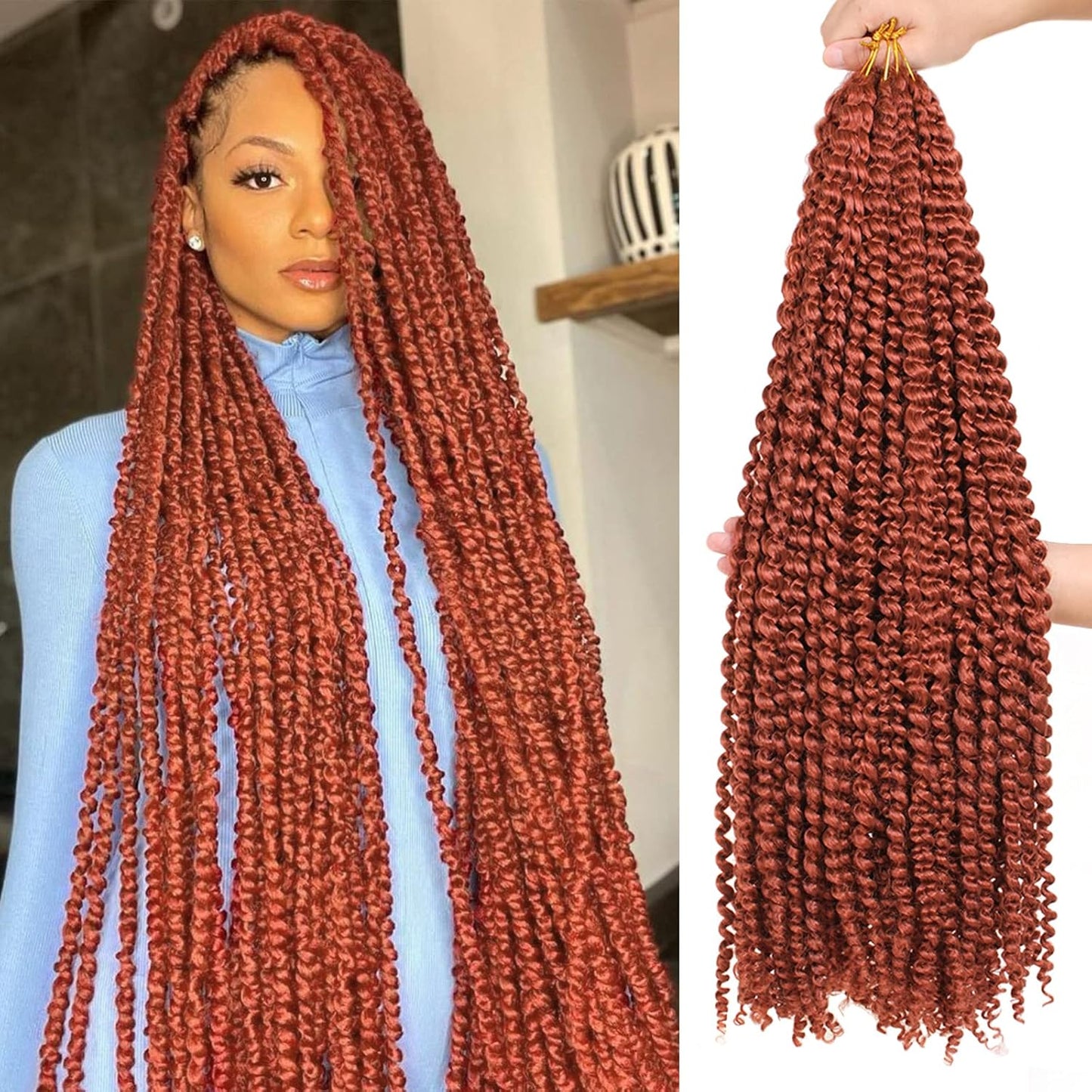 Copper Red Passion Twist Crochet Hair - 30 Inch Water Wave Extensions for Butterfly Locs | Synthetic #350