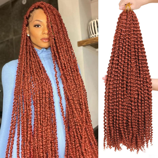 Copper Red Passion Twist Crochet Hair - 30 Inch Water Wave Extensions for Butterfly Locs | Synthetic #350