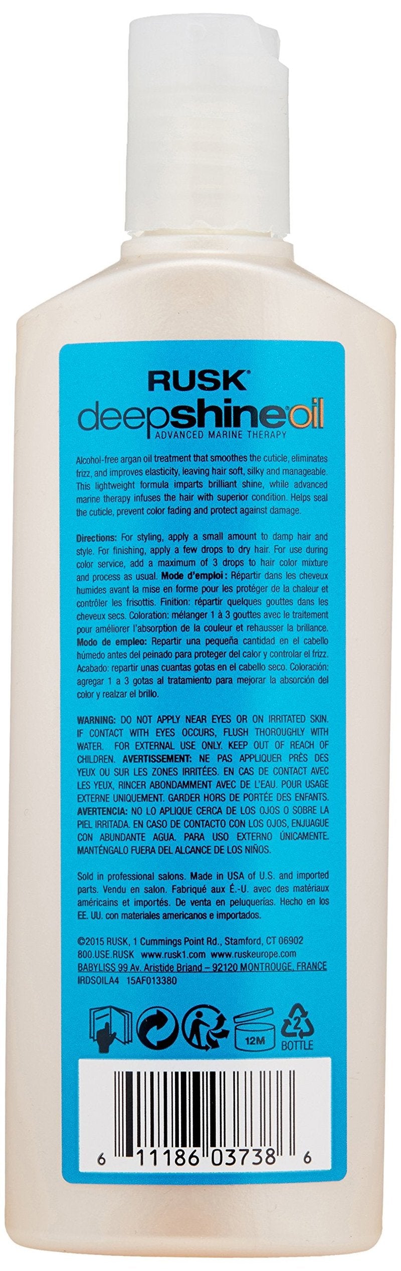 RUSK Deepshine Oil Protective Treatment, Pure Argan Oil, Improves Elasticity, and Leaves Hair with No-Frizz, Soft, Silky, and Manageable, 4 fl. oz.