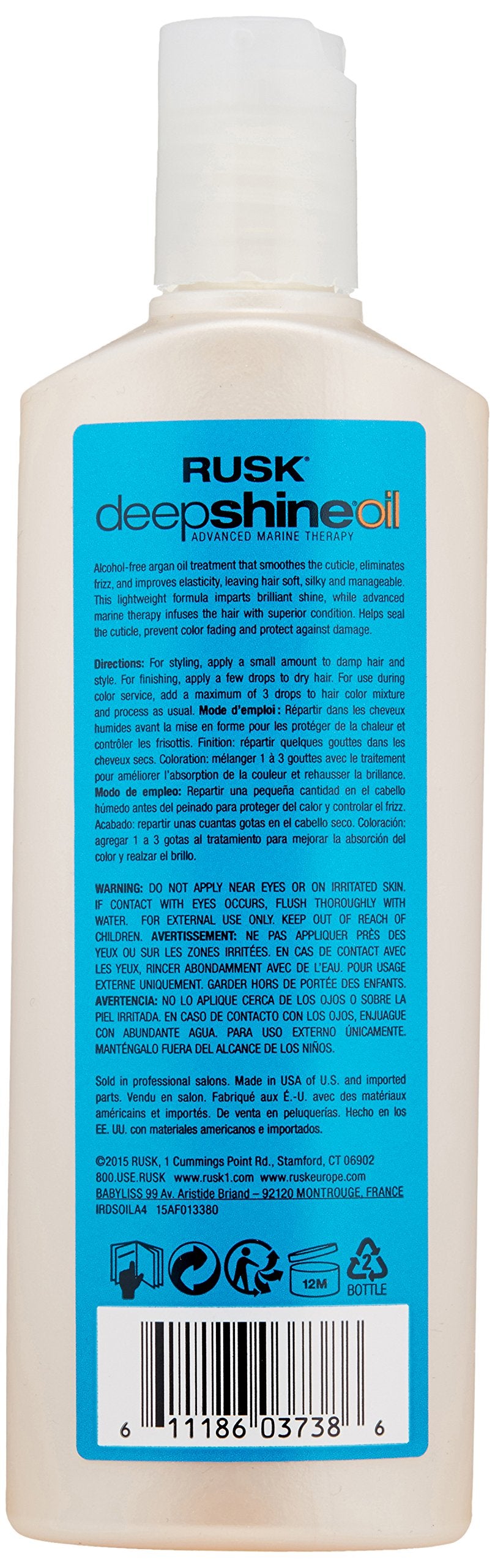 RUSK Deepshine Oil Protective Treatment, Pure Argan Oil, Improves Elasticity, and Leaves Hair with No-Frizz, Soft, Silky, and Manageable, 4 fl. oz.