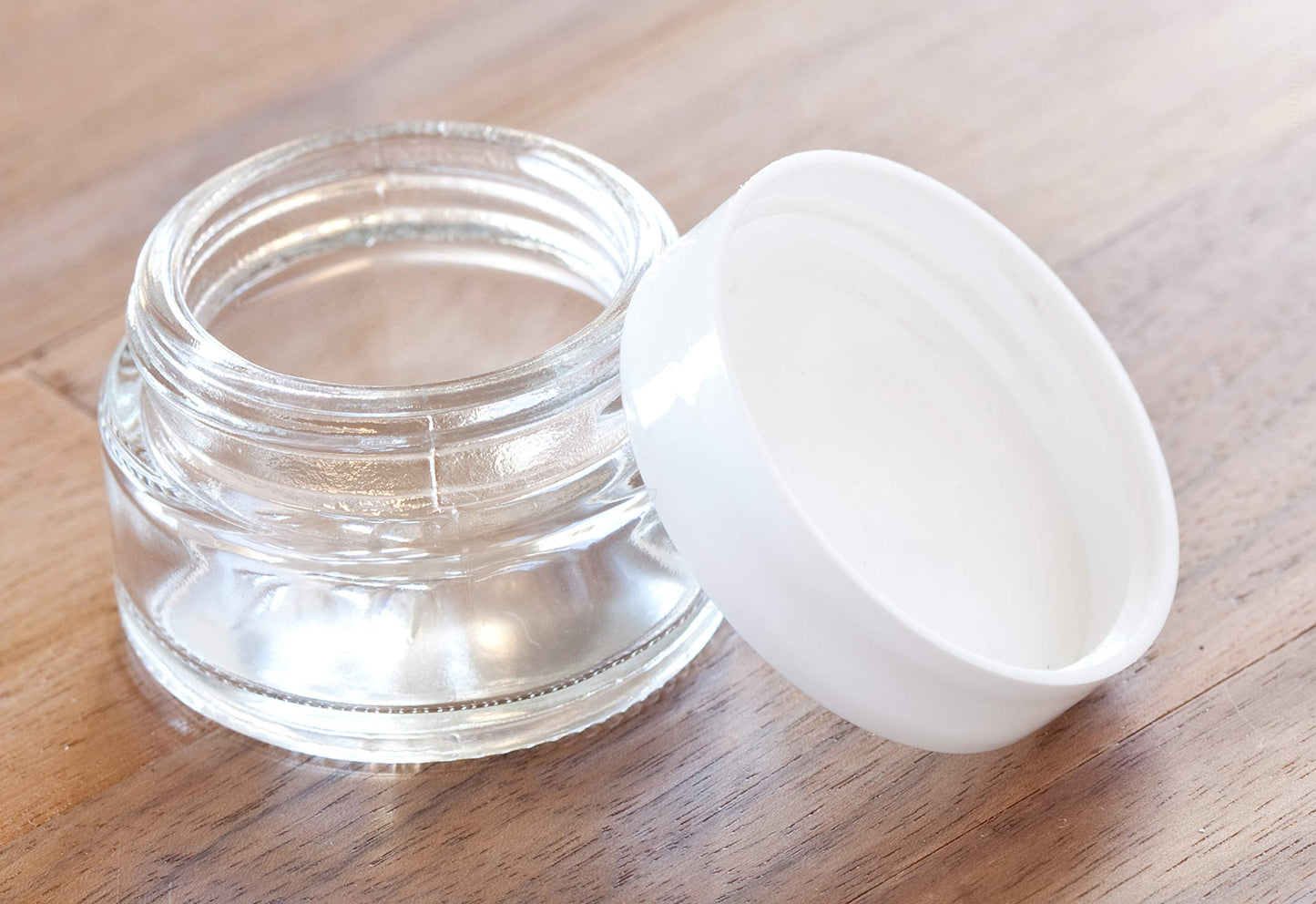 Clear Glass 0.50 oz / 15 ml Low Profile Thick Wall Balm Empty Jars (24 pack, White Smooth Foam Lined Lids)