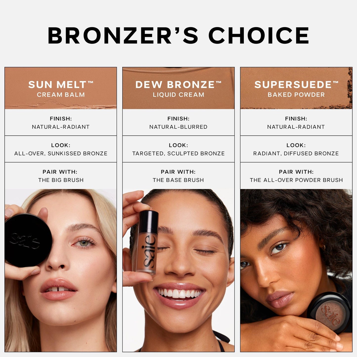 Saie Sun Melt Cream Bronzer - Buildable Balm Face Bronzer for Effortless Sculpting - Cream Contour Enriched with Vitamin C, Nourishing Skincare Ingredients & a Natural Finish - Light Bronze (1 oz)
