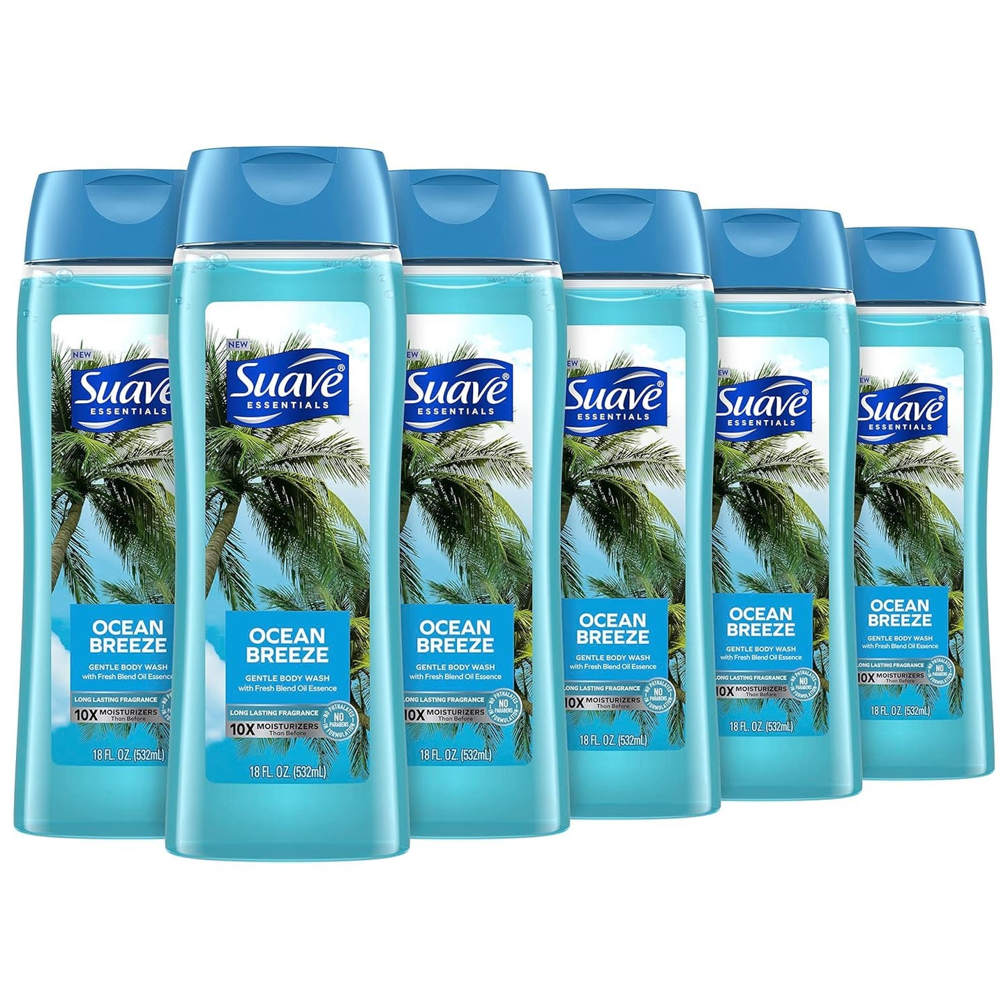 Suave Body Wash Bundle with Ocean Breeze and Sweet Pea Violet Scents, Vitamin E, 18 Oz Packs of 6