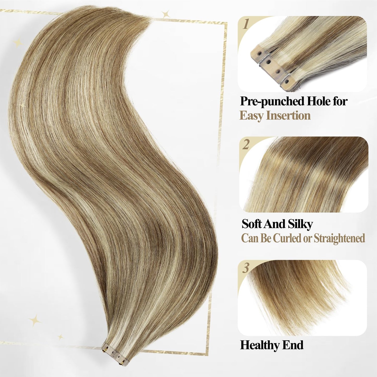 WIGER No Glue Highlighted Honey Blonde Micro Bead Hair Extensions Ombre Ash Blonde PU Insert Skin Weft Remy Human Hair Extensions Seamless Balayage Invisible Hair Extensions (50g, 20 Pcs)