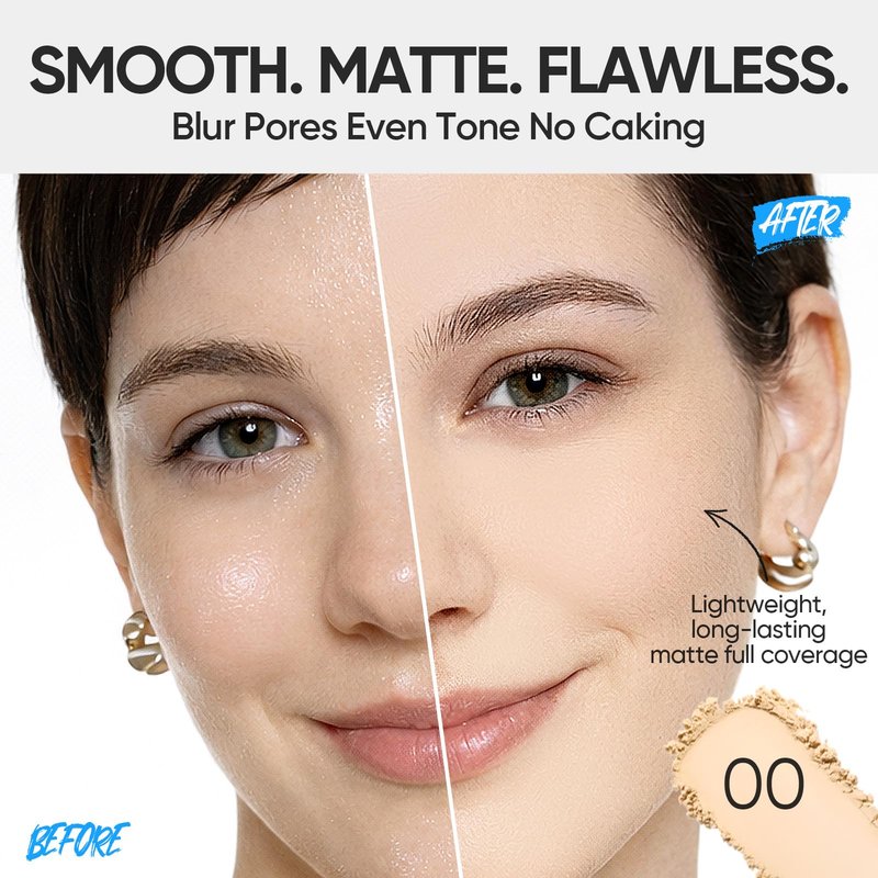 SKINTIFIC Ultra Cover Powder Foundation, Full Coverage Matte Finish, One-Swipe Flawless Pressed Powder with Oil Control, Lightweight & Long-Lasting, Pore-Blurring for Oily Skin