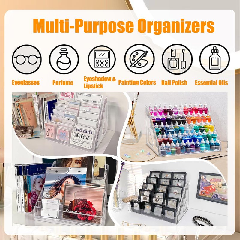 QuZCarious Acrylic Nail Polish Organizer Rack,2 Pcs 7 Tier Nail Polish Holder Stand,Sunglass Organizer, Essential Oils Storage Shelf, Holds Up to 84 Bottles