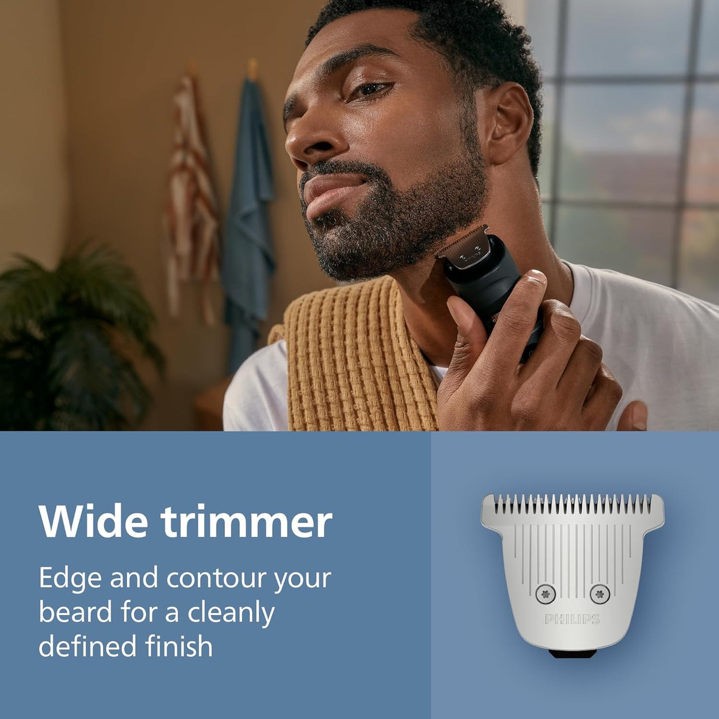 Philips Beard Trimmer 7000 Series - 100% Waterproof, 40 Length Settings | Detail & T-Blade Heads, Charging Stand