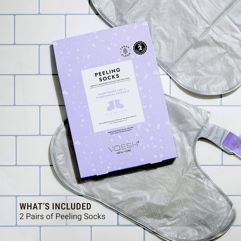 VOESH Peeling Socks Duo - Intensive Foot Peel & Callus Remover | Exfoliating Vegan Mask for Dry Feet