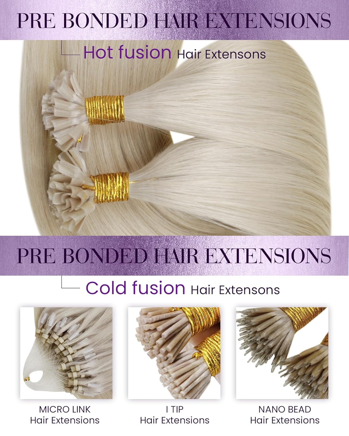 LaaVoo U Tip Hair Extensions - Platinum Blonde Real Human Hair | 16 Inch Remy 1g/1s 50g/Pack