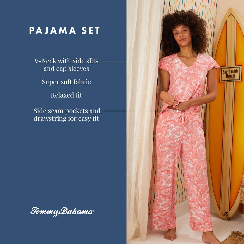 Tommy Bahama - Women's Pajama Set, Short Sleeve T Shirt with Cropped Pants for Sleep or Lounge (Coral Palms, Small)