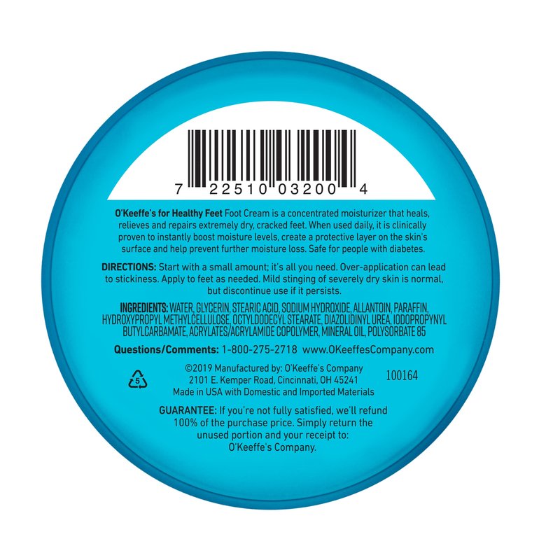 O'Keeffe's for Healthy Feet Foot Cream; Guaranteed Relief for Extremely Dry; Cracked Feet; Instantly Boosts Moisture Levels; 3.2 Ounce Jar; (Pack of 3)
