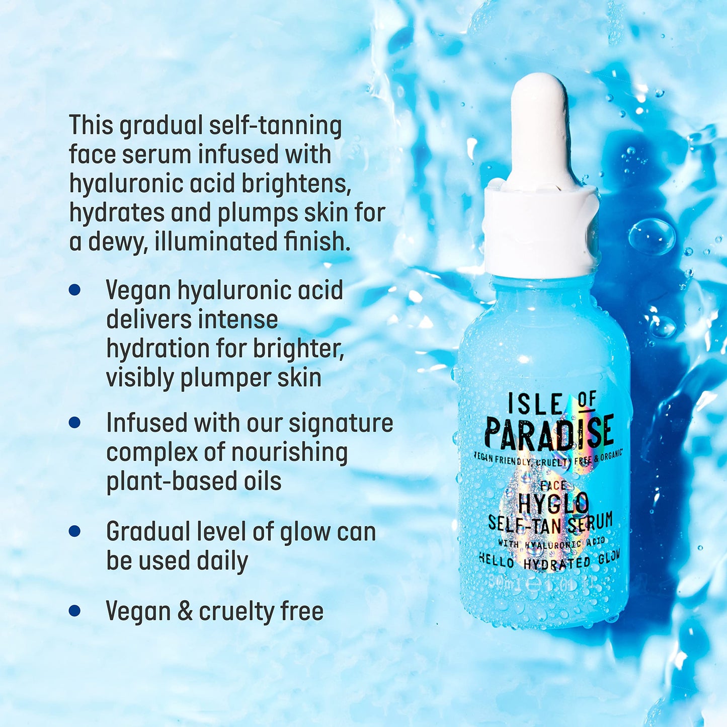 Isle of Paradise Hyglo Self-Tan Serum, Hyaluronic Acid Face Tanning Formula, Hydrating Skincare Ingredients, Enhance Radiance, Vegan Gradual Tan Serum, 1.01 fl. Oz
