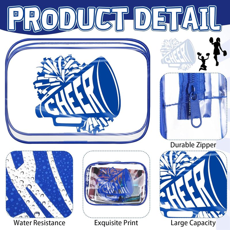Cheer Makeup Bag Set - 24 Pcs Clear PVC Cosmetic Bags for Cheer Teams | 7x4.7x2.4'' Blue Toiletry Pouches