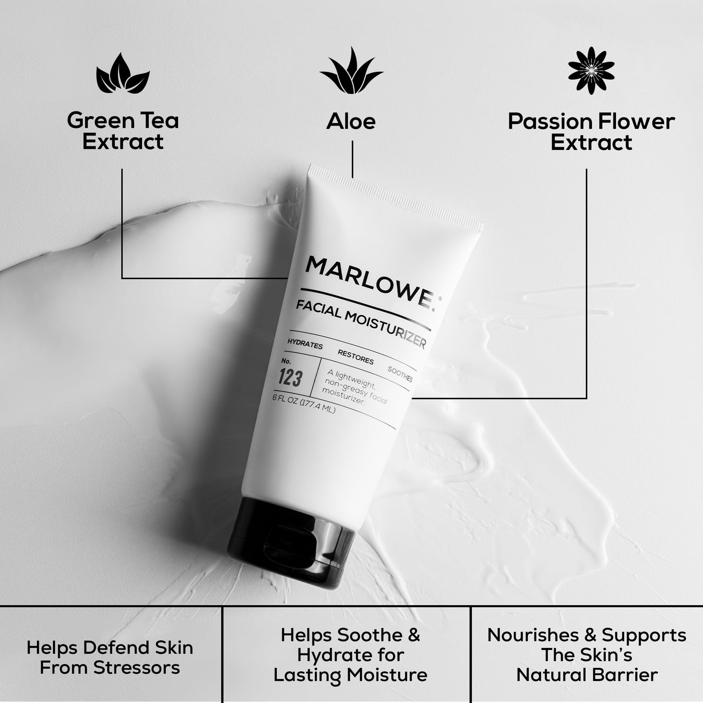 MARLOWE. Facial Moisturizer for Men, 6 oz, Lightweight, Non-Greasy Daily Face Lotion, Hydrates, Nourishes & Soothes, Clean, Vegan Formula with Aloe Vera & Green Tea Extract, Fresh Aloe Citron Scent