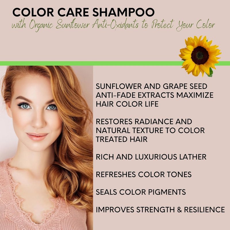 DermOrganic Color Care Shampoo - Sulfate-Free Cream with Sunflower Anti-Fade Extract | 17 fl. oz