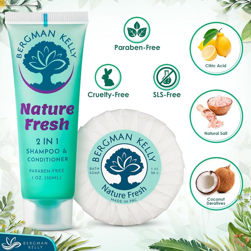 Bergman Kelly Round Soap Bars - 2-in-1 Shampoo & Conditioner Set | Nature Fresh, 1 oz Each, 100 Pieces