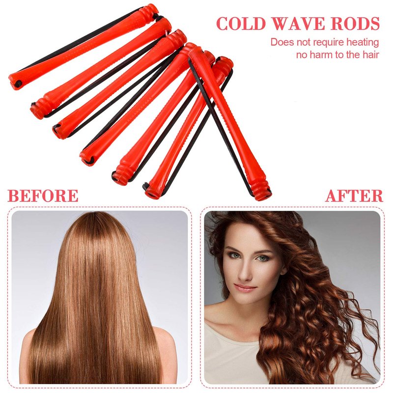 Hair Perm Rods - 48 Pieces Plastic Curling Rollers with Steel Pintail Comb | Short Cold Wave Curlers (0.2 Inch, Red)