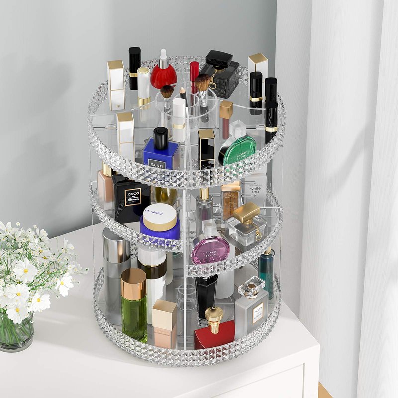 HEMTROY 360 Degree Rotating Makeup Organizer, Extra Large Capacity Perfume Organizer, Removable DIY 7 Layers Make up Organizer for vanity, Cosmetic Display Case Organizador De Maquillaje (Clear)