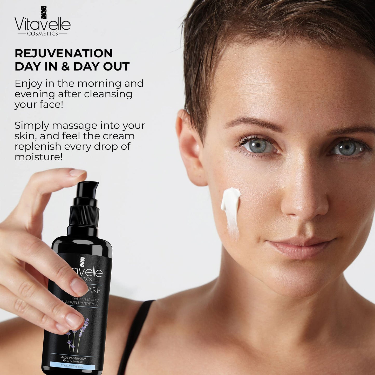 VITAVELLE Natural Day Moisturizer – Anti-Aging Hydrating Cream with Allantoin & Hyaluronic Acid – Lightweight Daily Facial Care for Oily & Combination Skin (1.69 Fl Oz)