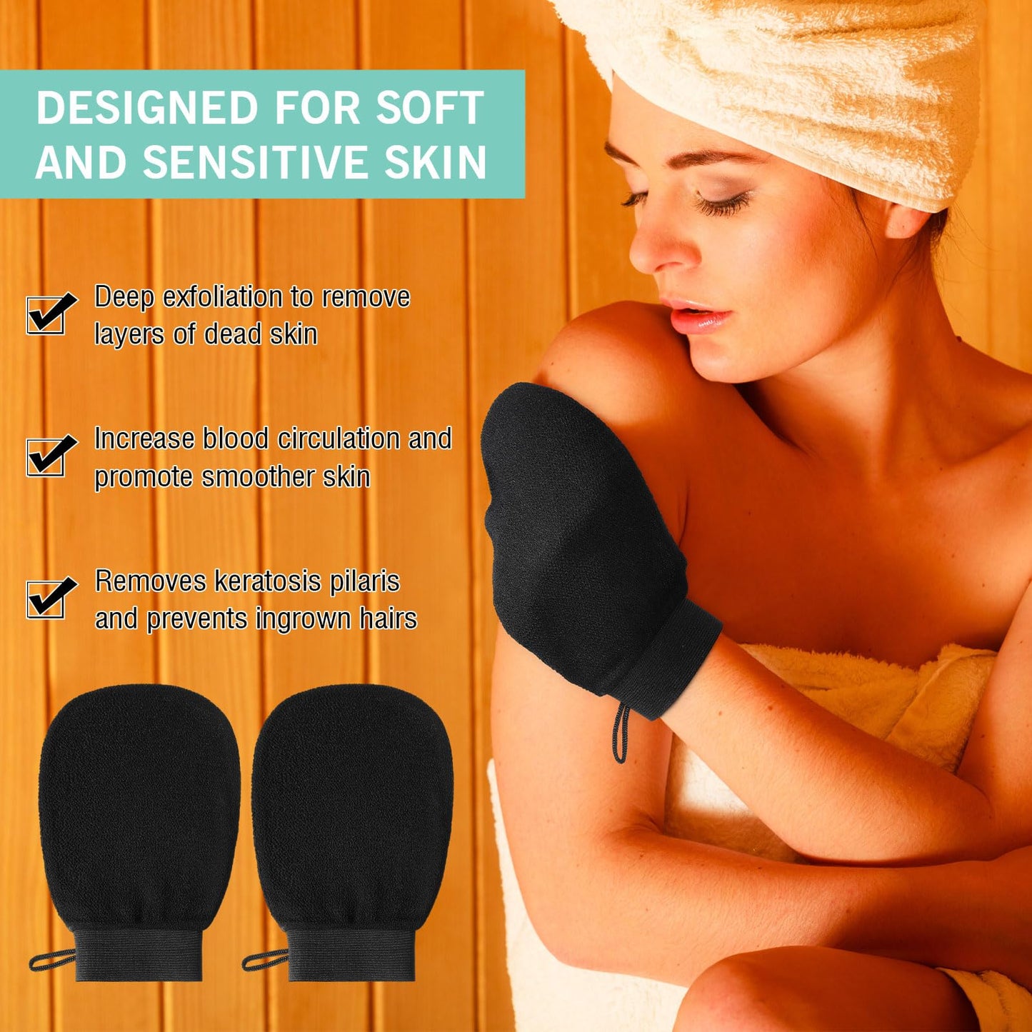 FoldTier 20 Pcs Exfoliating Glove Bulk Summer Exfoliator Mitt Body Scrubber 150d Viscose Fiber Skin Korean Scrub Mitt for Spa Massage Dead Skin Remover for Men and Women(20 Pcs,Black)