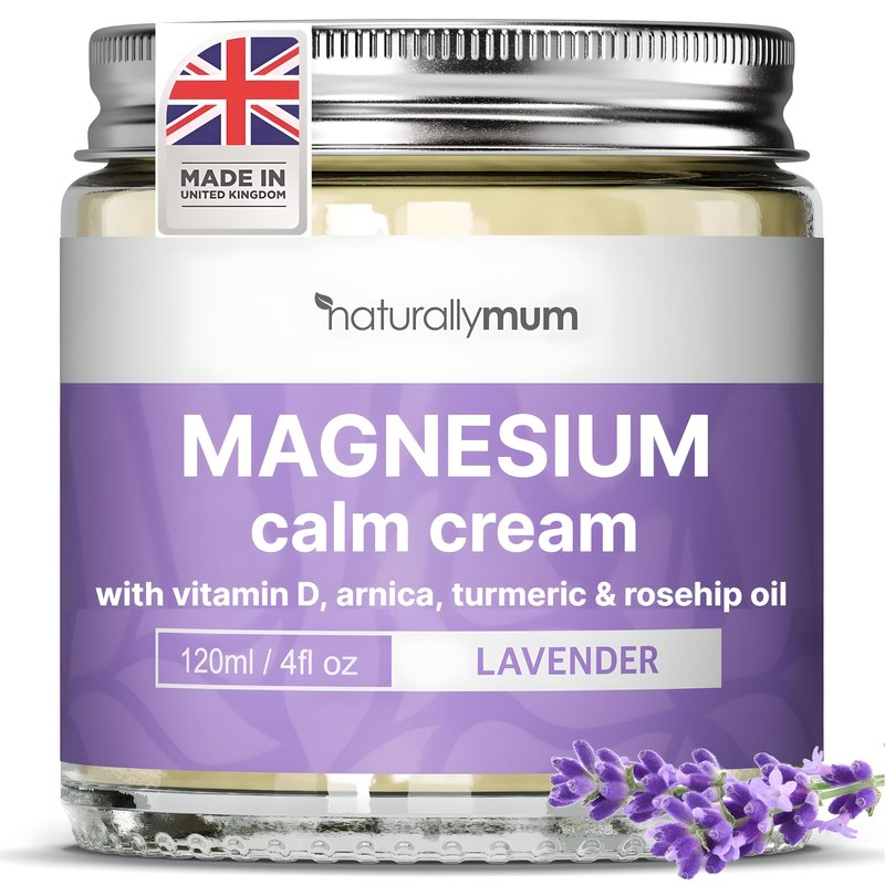 NaturallyMum Magnesium Calm Cream with Vitamin D3 & Lavender – Natural Magnesium Body Cream for Relaxation, Hydrating Skin Care & Bedtime Self Care – Vegan Friendly – 4 Fl oz