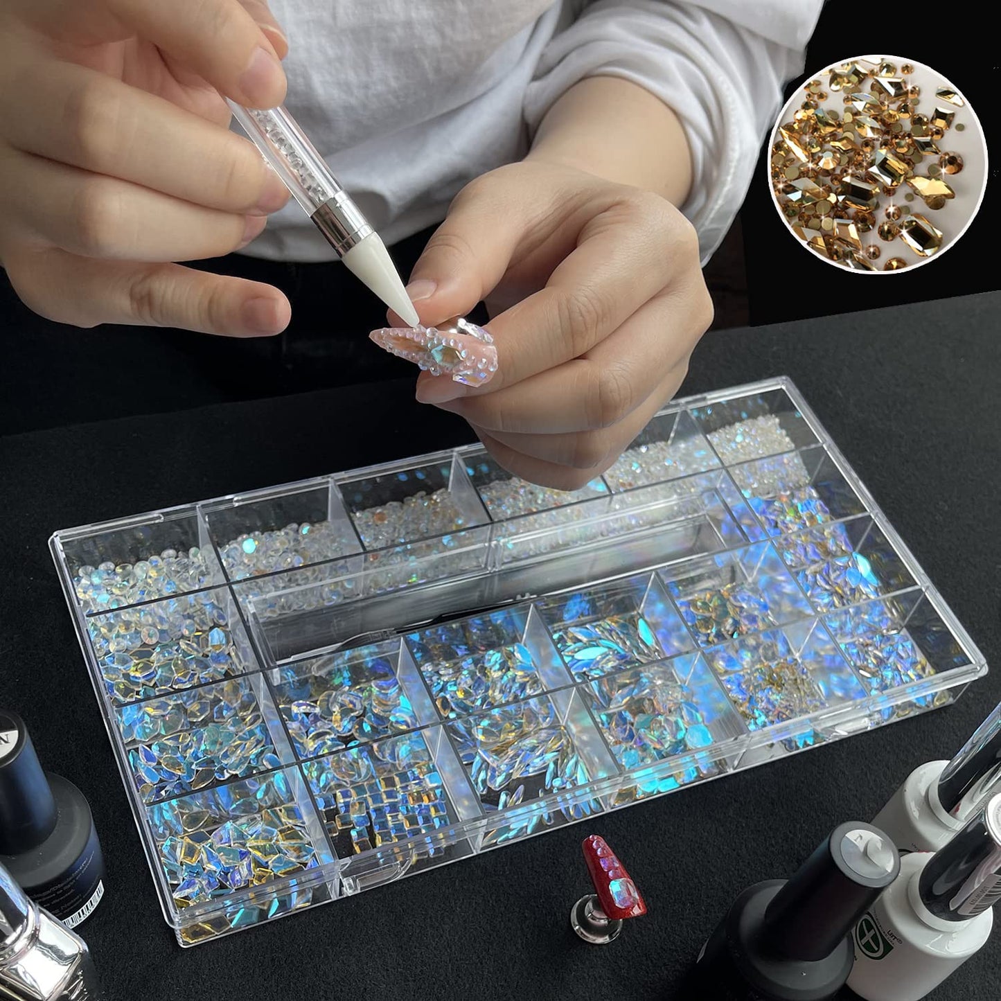 4180 Pcs Crystal Flatback Rhinestones Gems Nail Kit for Nail Art,Crafts,Clothes Shoes Decorations Jewelry (700 Diamonds + 3480 Flat Rhinestones, with Rhinestones Pen), Green
