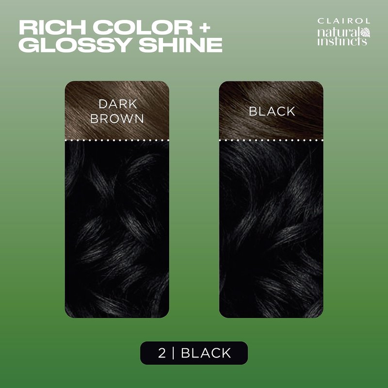 Clairol Natural Instincts Demi-Permanent Hair Dye, 2 Black | Ammonia‑Free, Vegan Hair Color with Coconut Oil & Aloe Vera | Pack of 3