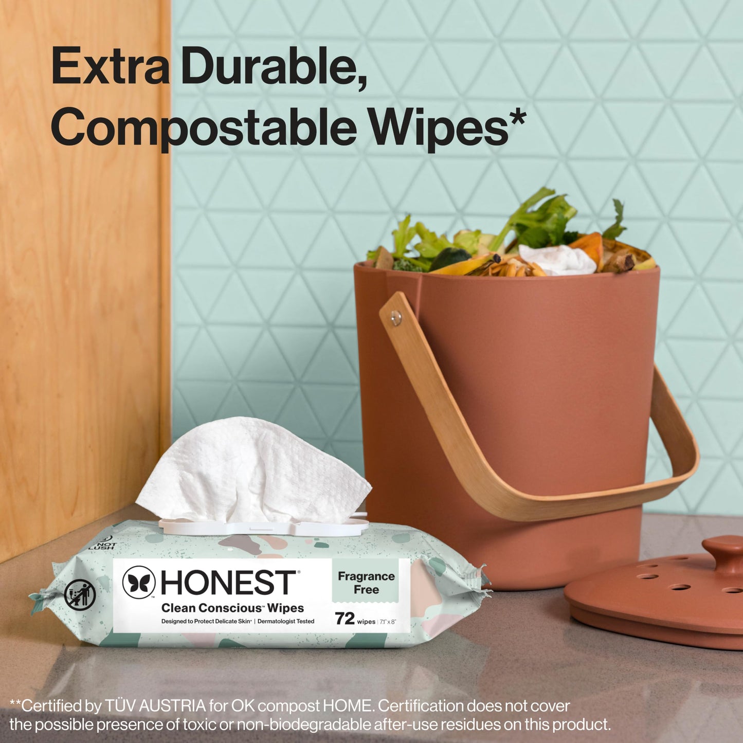 The Honest Company Baby Wipes for Sensitive Skin, Hypoallergenic, Fragrance-Free, Multi-Use, Geo Mood Design, 576 Count (8 Packs of 72)