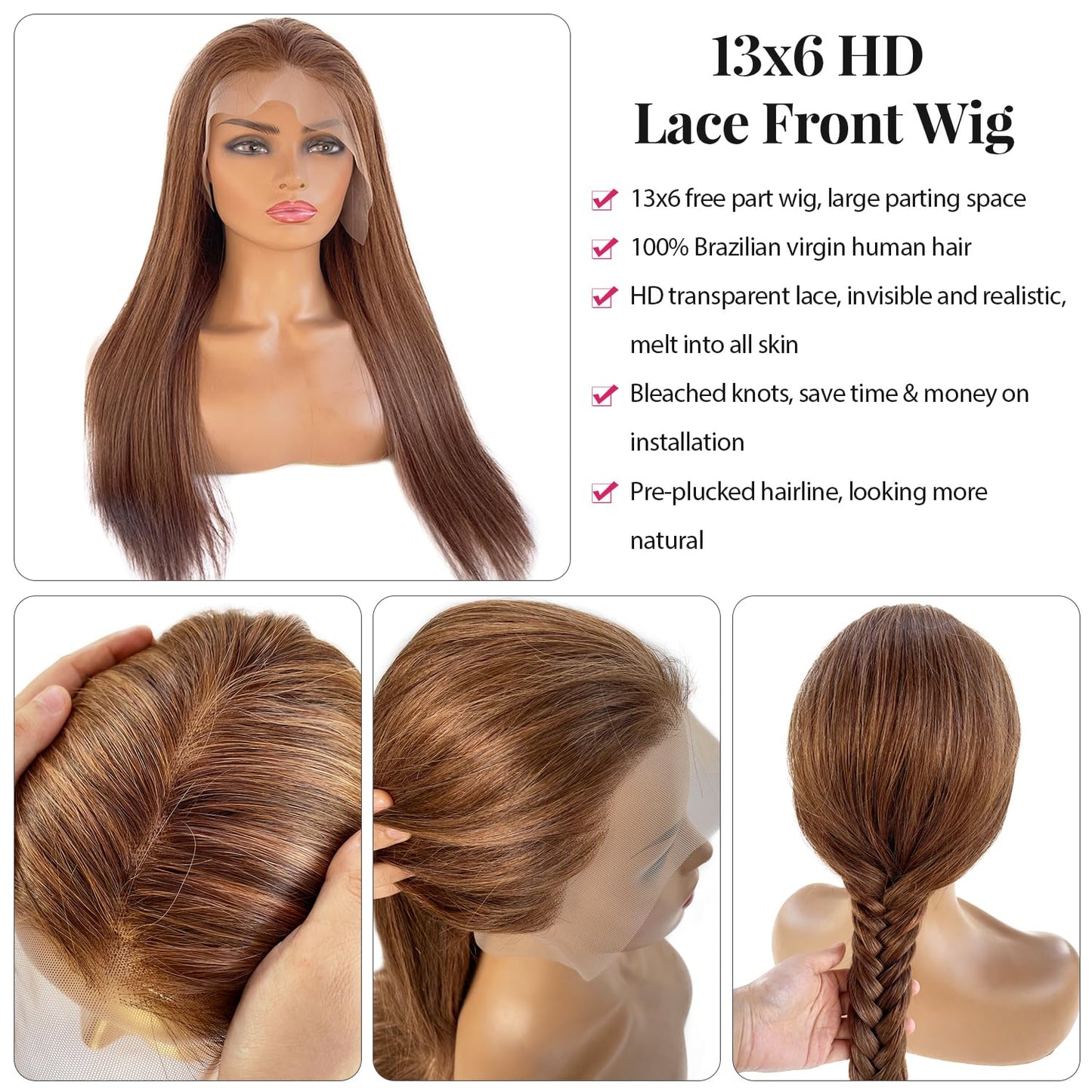 13x6 Lace Front Wigs Human Hair Wigs for Black Women, 4T4/27 Blonde Highlights 13x6 HD Lace Front Wigs Human Hair Pre Plucked with Baby Hair 16 Inch 150% Density Colored Transparent Wigs Human Hair