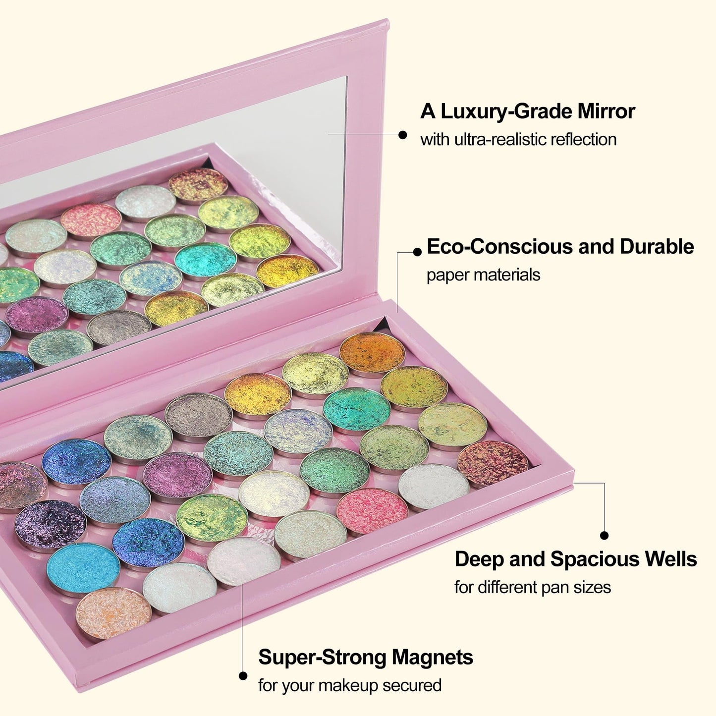 SZDYM Pink Empty Magnetic Palette With Mirror, Cute Empty Makeup Palette for Highlighters Lipstick Blush Powder Eyeshadows