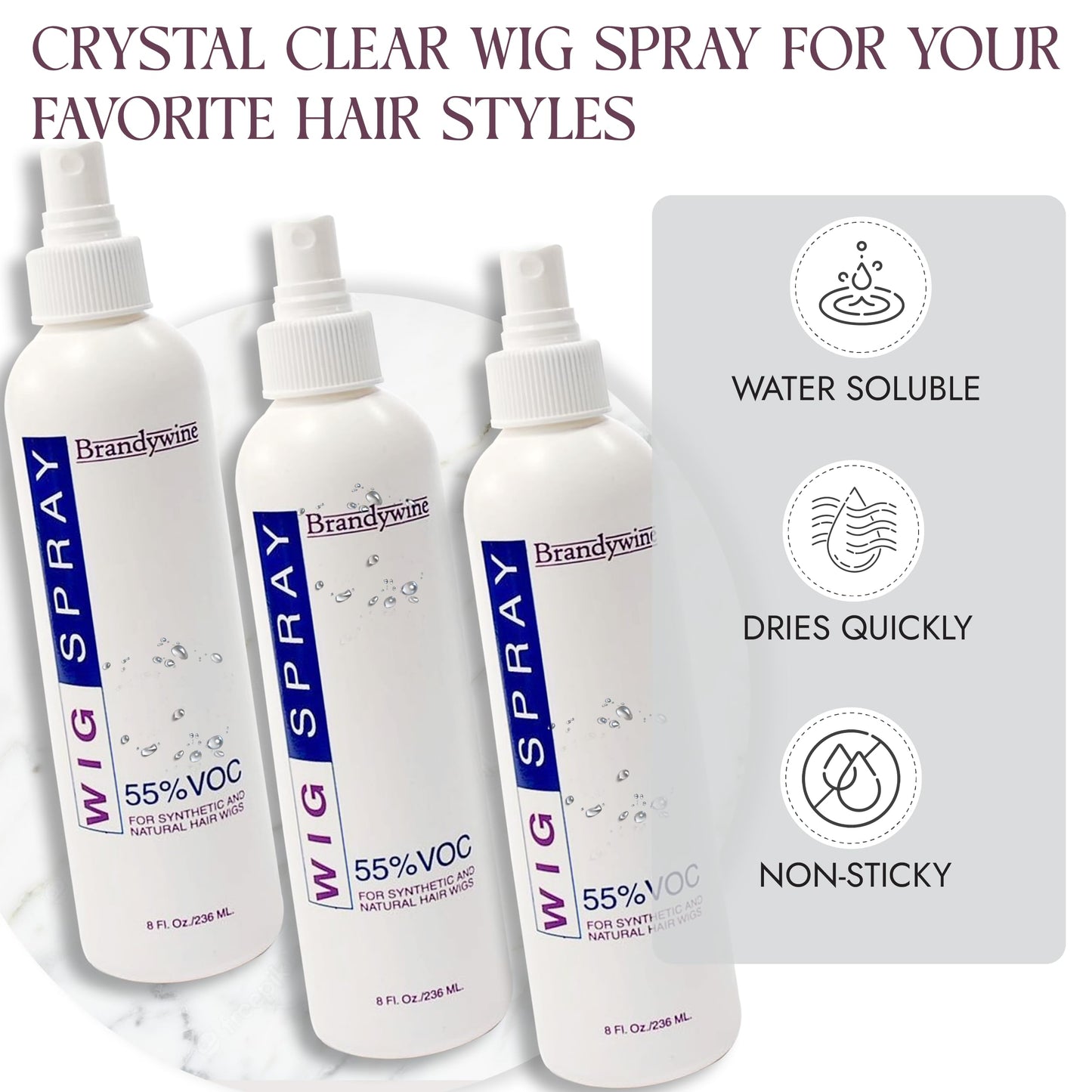 Brandywine Non-Aerosol Wig Spray for Synthetic & Natural Hair Wigs, 3 Pack