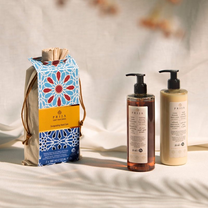 Prija Everyday Treatment Gift Pack (Contains Vitalizing Cleansing Hand Wash with Ginseng and Hands and Body Moisturizer with Vitamin E) - Vegan Friendly - Dermatologically Tested