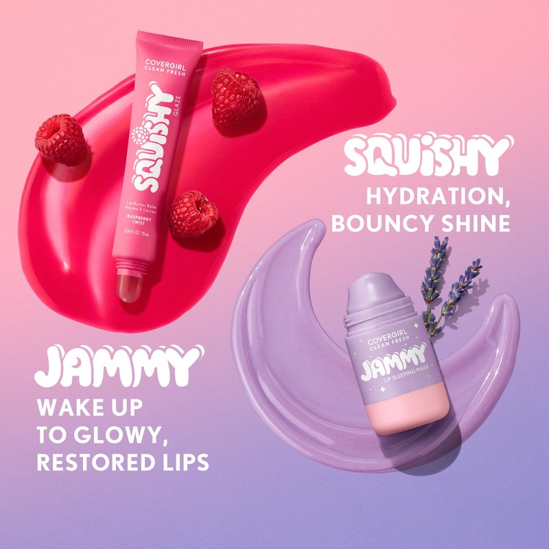 COVERGIRL Clean Fresh Squishy Glaze™ Lip Butter Balm, Flavored, Non-Sticky, with Vitamin E & Shea Butter – 160 Fresh Plum (Sheer Burgundy Plum)