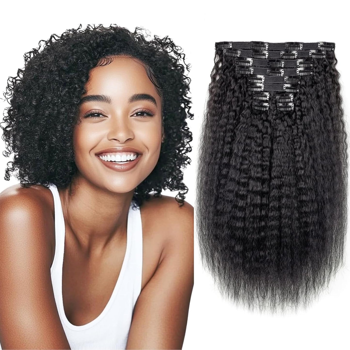 VKHAIR Kinky Curly Straight Clip in Hair Extensions for Black Women Human Hair Clip In Extensions12 Inch 10Pcs 120g Natural Black Full Head Unprocessed Remy Human Hair (Natural Black, 12 Inch)
