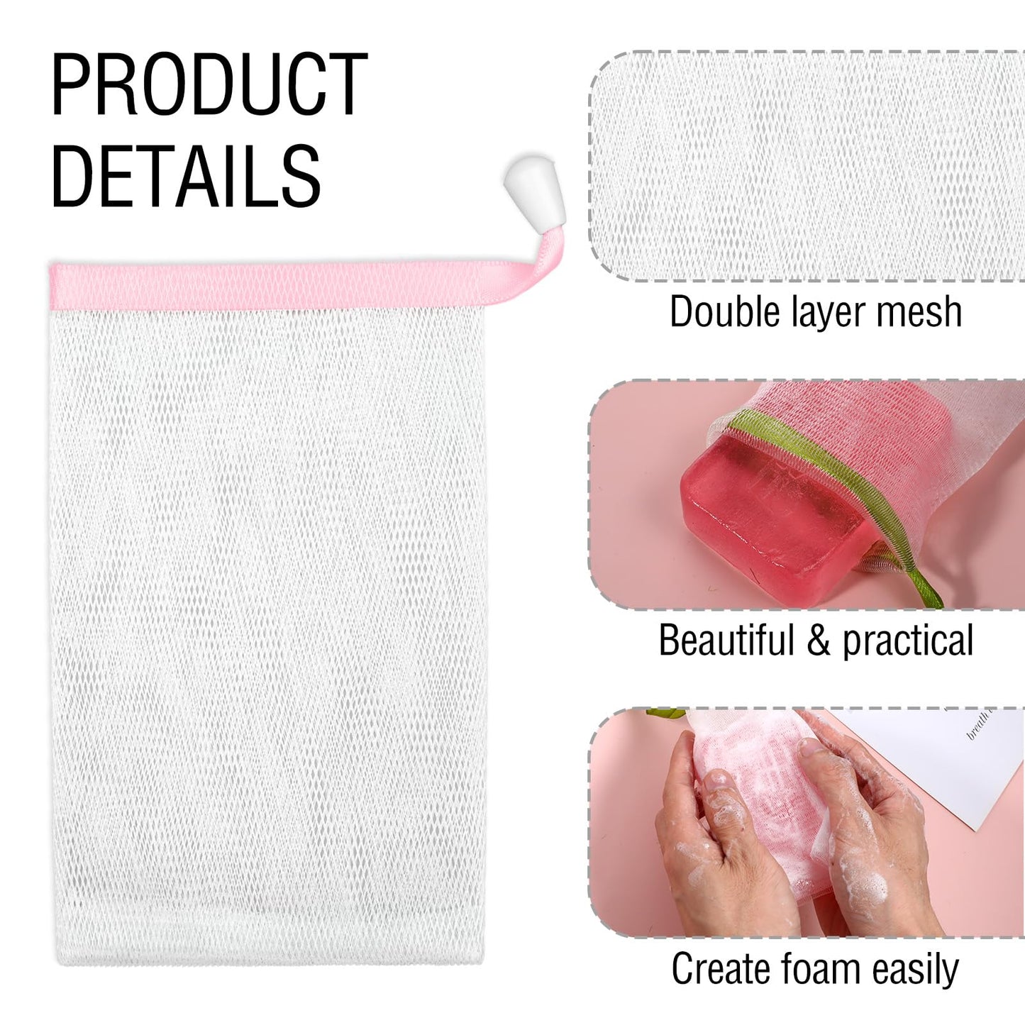 EupHHonycs 200 PCS Soap Bags Handmade Soap Bubble Mesh Bags Exfoliating Mesh Soap Pouch Saver Sack Drawstring Holder Bags for Bath & Shower, Easy to Bubble and Store