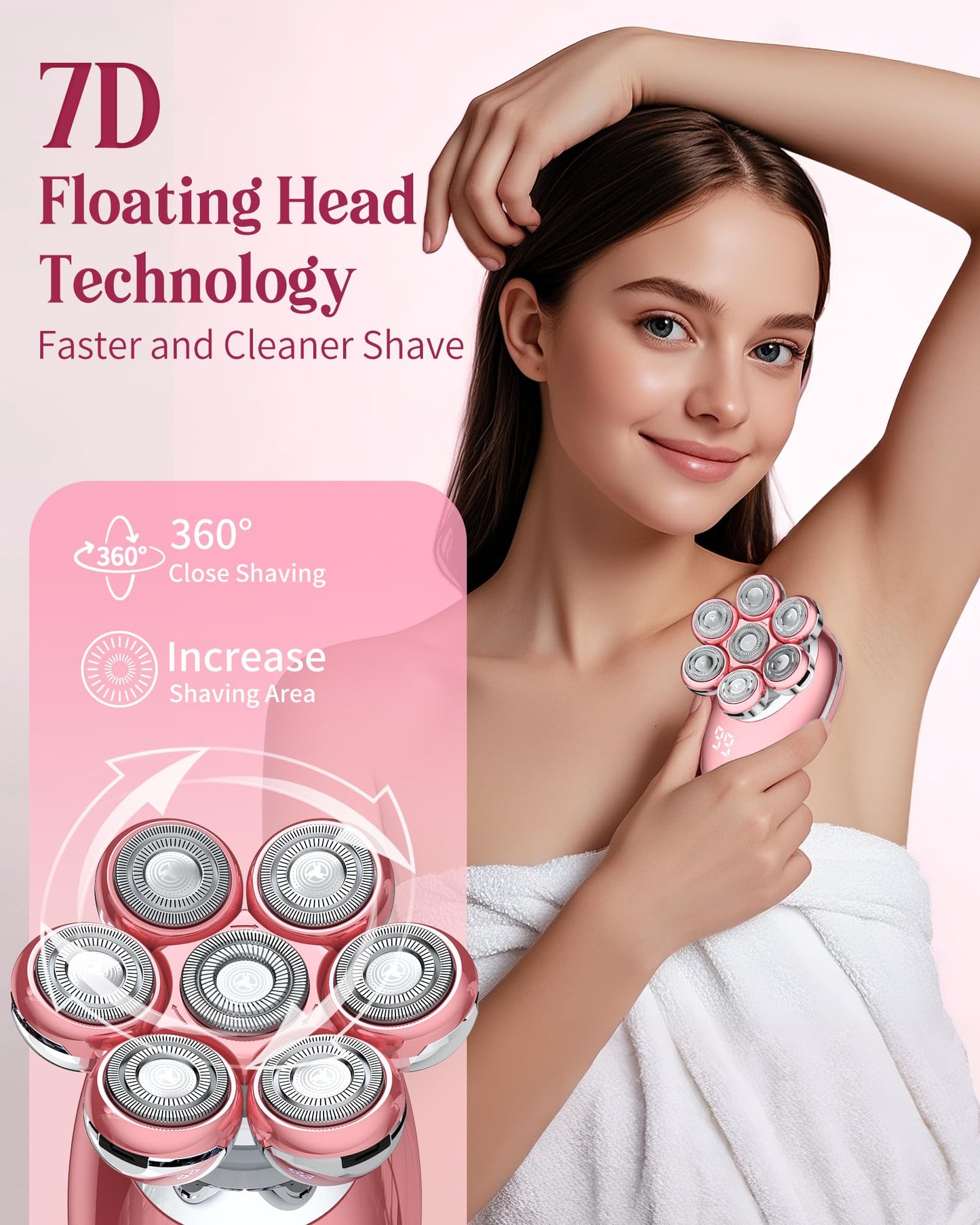 Electric Razors for Women, 7D Electric Shaver for Women, Cordless Facial Hair Removal Trimmer for Women's Face