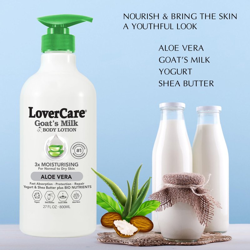 Lovercare Goat Milk Body Lotion for Dry Skin Aloe Vera 27.05 oz (800ml) - Single…