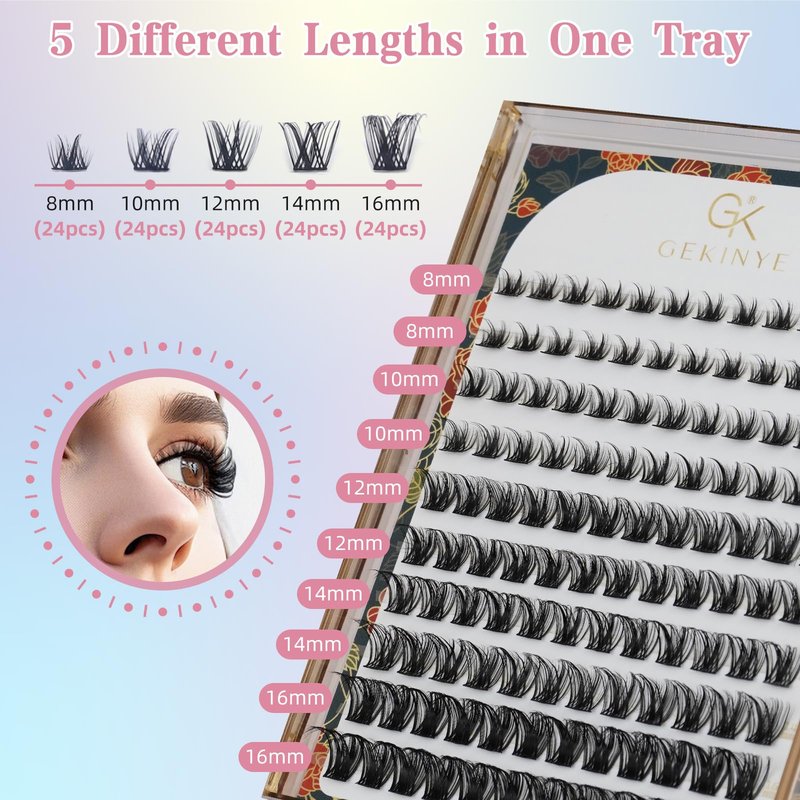 Gekinye Wispy Lash Clusters 120pcs - Individual Lashes 8-16mm Natural Eyelash Clusters DIY at Home with Soft Thin Band