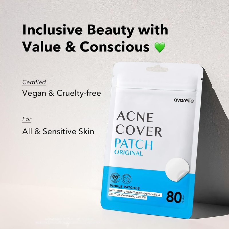 AVARELLE Pimple Patches - Hydrocolloid Acne Treatment with Tea Tree Oil | 80 Count, Vegan & Cruelty-Free