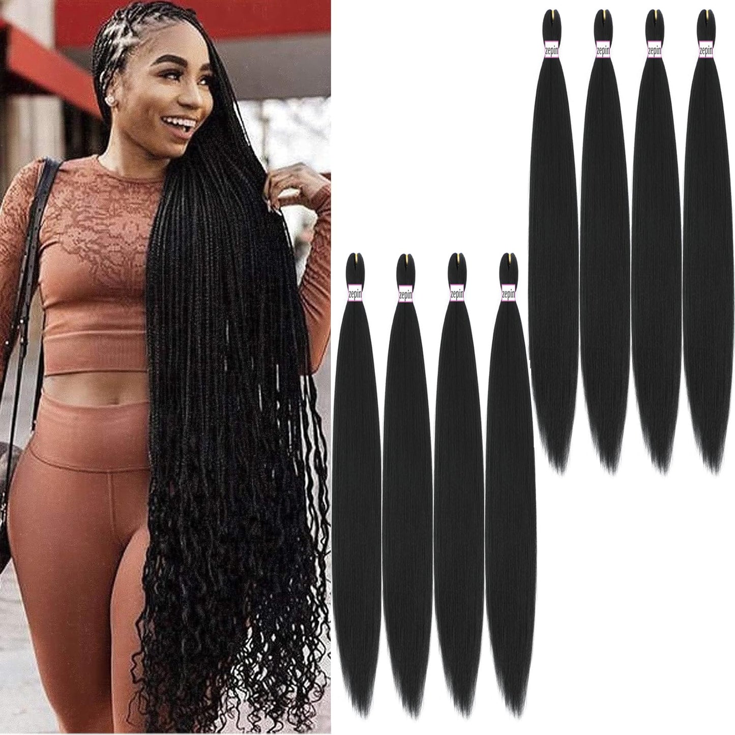 Pre Stretched Braiding Hair 38 Inch 8 Packs Professional Soft Yaki braiding Hair For Braids Hot Water Setting Synthetic Crochet Hair Extensions (1B, 38 Inch (Pack of 8))