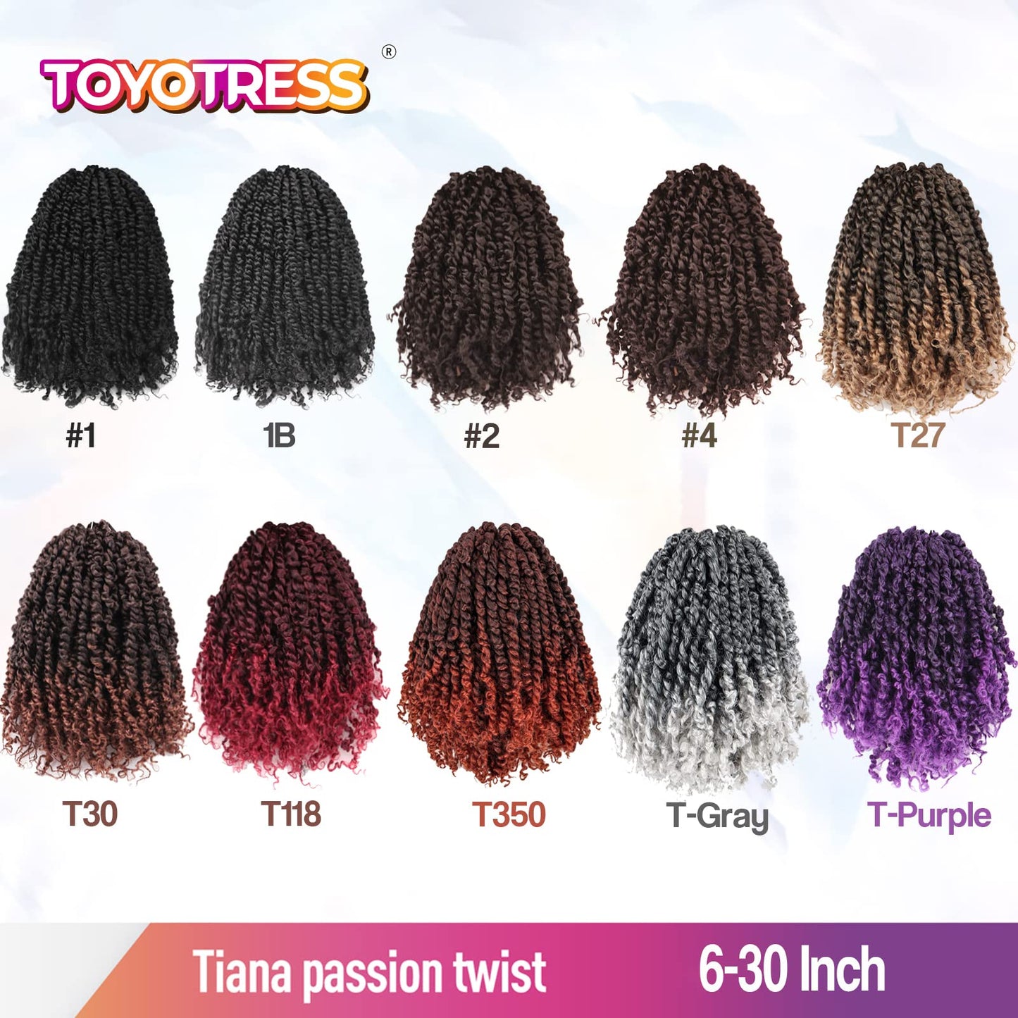 TOYOTRESS Tiana Passion Twist Hair - 12 inch 8 Pcs Pre-twisted Crochet Braids Natural Black, Synthetic Braiding Hair Extension ( 12 Inch, 1B)