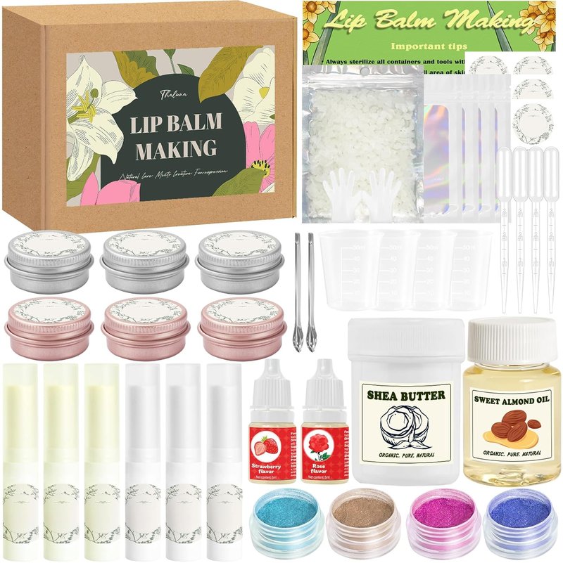 DIY Lip Balm Making Kit - Shea Butter & Beeswax, Moisturizing Lip Gloss | Perfect Christmas Gift for Adults
