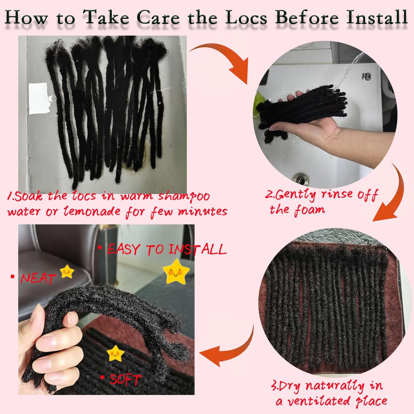 Locs Extension Human Hair 8 Inches 30 Str Dreadlock Extension 100% Full Handmade Locs Extension for Woman/Man/Kids 0.6cm Dreadlocs Human Hair Can be Curly and Dyed