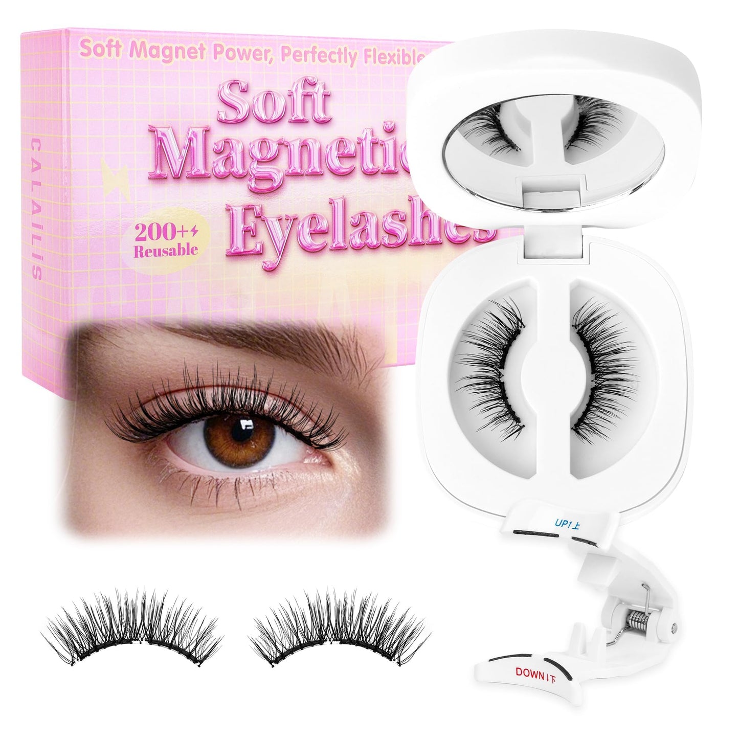 CALAILIS Magnetic Eyelashes with Applicator Upgrade Soft Magnetic Lashes Natural Look Reusable No Glue or Eyeliner Needed Easy to Wear and Remove (RC03, 1 Pack)