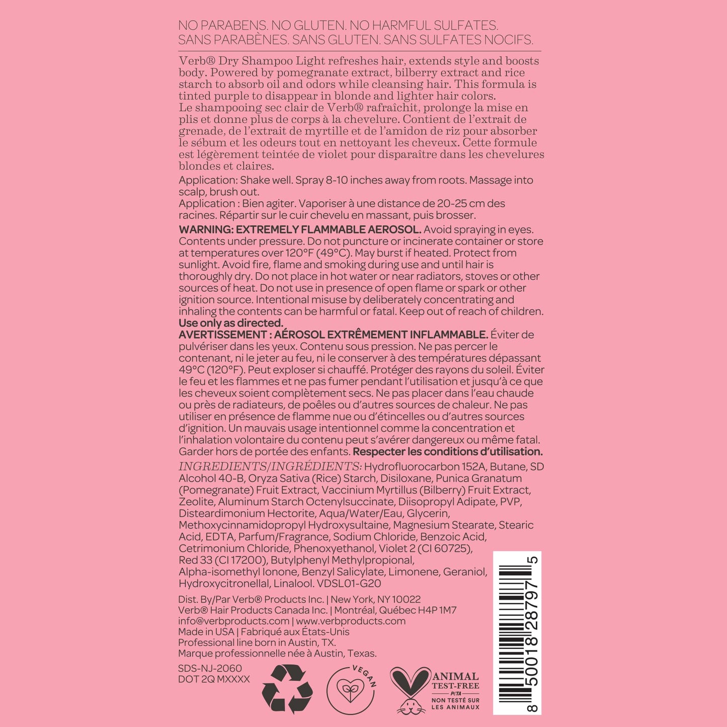 VERB Dry Shampoo Light, 1.7 oz - Refresh, Absorb Oils + Extends Styles - Refreshing Dry Shampoo Spray for Light Tones - Vegan, No Parabens or Harmful Sulfates