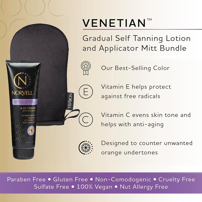 Norvell Self Tan Extender Lotion Bundle - 8.5 Fl. Oz. Tanning Moisturizer + Streak-Free Applicator Mitt