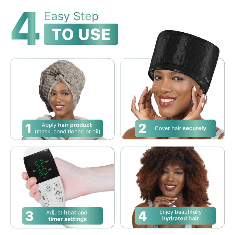 Granteva Hair Steamer for Natural Hair, 65W Deep Conditioning Heat Cap, 1 Degree Precision Dial, Timer and Auto Shut-Off, At-Home Salon Treatment for Curly, Black, Color-Treated Hair